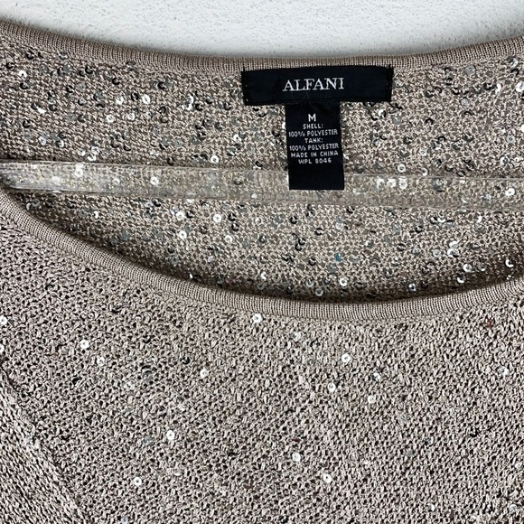 ALFANI | Champagne Sparkly Sequined Loose Dolman Batwing Shrug Sweater - Picture 9 of 10